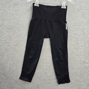 Gymshark Women Activewear Pants Medium Black Crop High Rise Gym‎ Workout READ